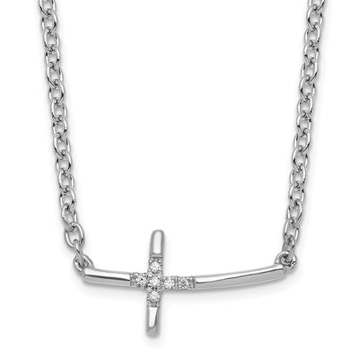 White Ice Sterling Silver Rhodium-plated Diamond Sideways Cross Necklace