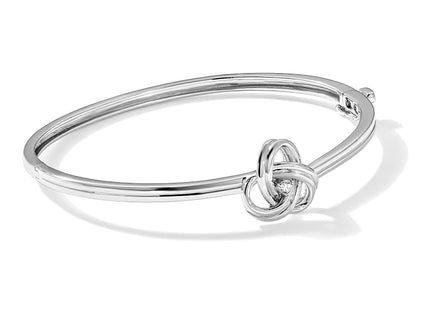 White Ice Sterling Silver Rhodium-plated Diamond Love Knot Hinged Bangle Bracelet