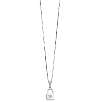White Ice Sterling Silver Rhodium-plated Diamond Heart Lock Necklace with Extender