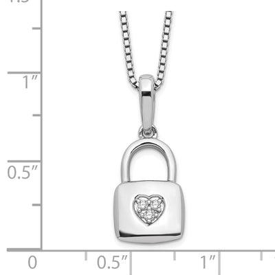 White Ice Sterling Silver Rhodium-plated Diamond Heart Lock Necklace with Extender