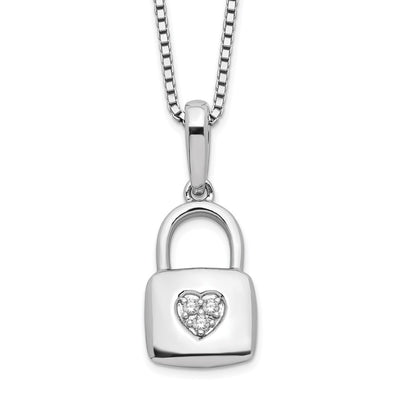 White Ice Sterling Silver Rhodium-plated Diamond Heart Lock Necklace with Extender
