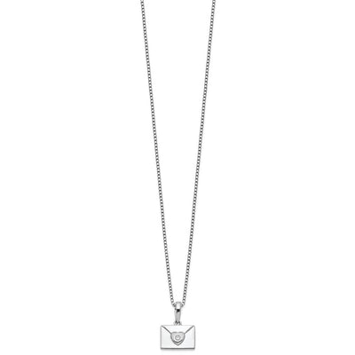White Ice Sterling Silver Rhodium-plated Diamond Heart Envelope Necklace with Extender