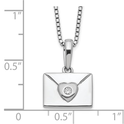 White Ice Sterling Silver Rhodium-plated Diamond Heart Envelope Necklace with Extender