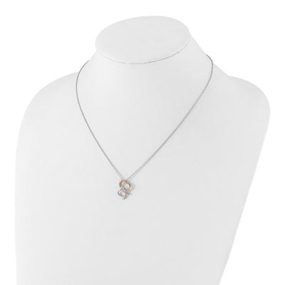 White Ice Sterling Silver Rhodium-plated Rose-tone Diamond Hearts Necklace with Extender, 20 x 11.9mm