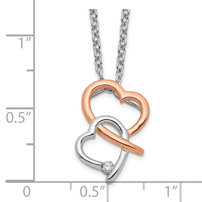 White Ice Sterling Silver Rhodium-plated Rose-tone Diamond Hearts Necklace with Extender, 20 x 11.9mm