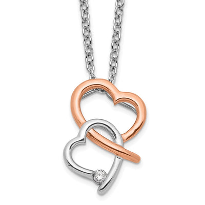 White Ice Sterling Silver Rhodium-plated Rose-tone Diamond Hearts Necklace with Extender, 20 x 11.9mm