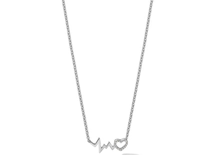 White Ice Sterling Silver Rhodium-plated Diamond Heart with Heartbeat Necklace