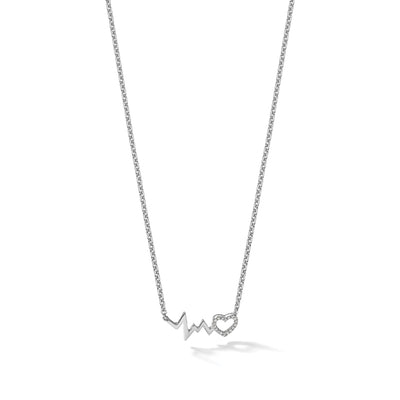 White Ice Sterling Silver Rhodium-plated Diamond Heart with Heartbeat Necklace