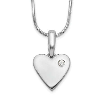 White Ice Sterling Silver Rhodium-plated Diamond Heart Necklace with Extender, 20 x 11.3mm