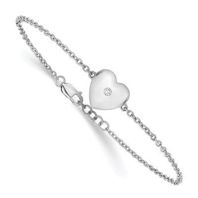 White Ice Sterling Silver Rhodium-plated Diamond Heart with . Extender