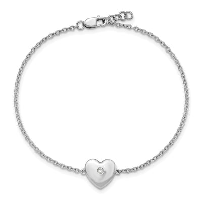 White Ice Sterling Silver Rhodium-plated Diamond Heart with . Extender