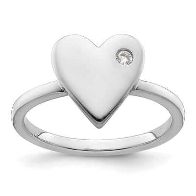 Sterling silver diamond heart ring