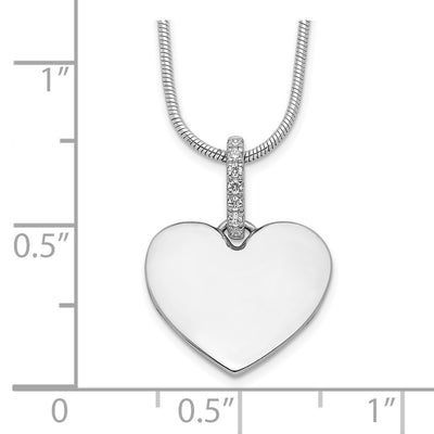 White Ice Sterling Silver Rhodium-plated Diamond Heart Necklace with Extender, 20 x 14.6mm