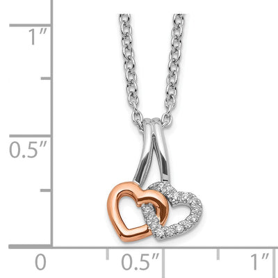 White Ice Sterling Silver Rhodium-plated Rose-tone Diamond Hearts Necklace with Extender, 20 x 10.8mm