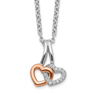 White Ice Sterling Silver Rhodium-plated Rose-tone Diamond Hearts Necklace with Extender (Style QW541-18)