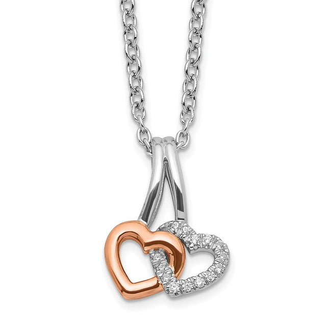 White Ice Sterling Silver Rhodium-plated Rose-tone Diamond Hearts Necklace with Extender, 20 x 10.8mm