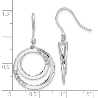 White Ice Sterling Silver Rhodium-plated Fancy Diamond Circle Shepherd Hook Dangle Earrings