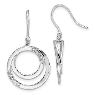 White Ice Sterling Silver Rhodium-plated Fancy Diamond Circle Shepherd Hook Dangle Earrings