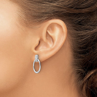 White Ice Sterling Silver Rhodium-plated Diamond Oval Post Dangle Earrings