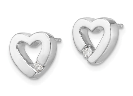 Sterling silver diamond heart earrings, alternate view