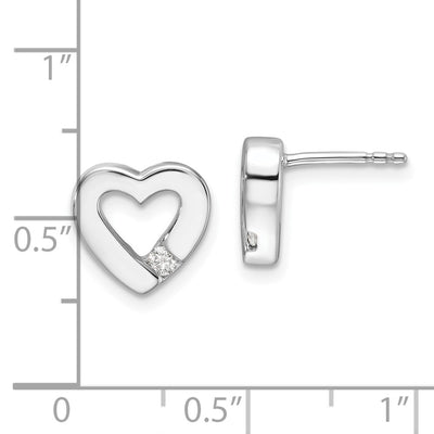 White Ice Sterling Silver Rhodium-plated Diamond Open Heart Post Earrings, 10.52 x 11.28mm