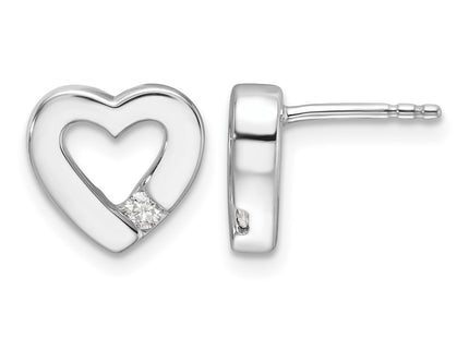 Sterling silver diamond heart earrings