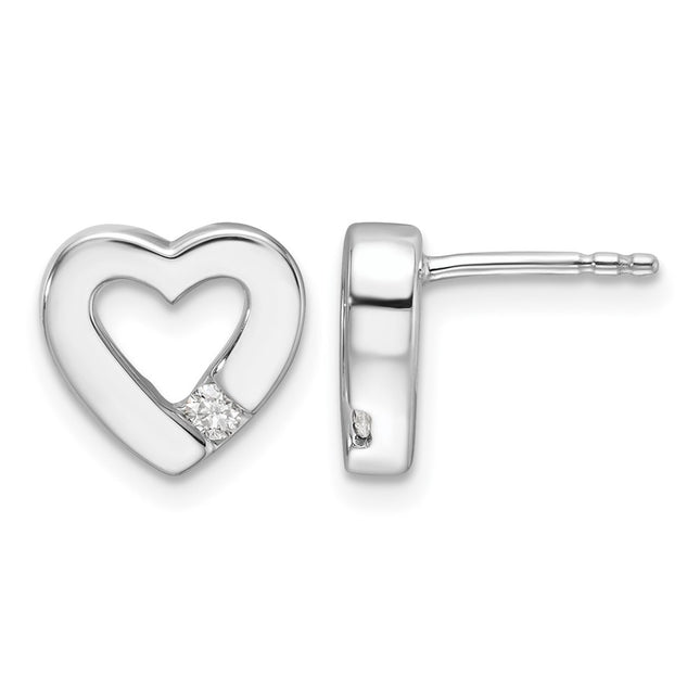 Sterling silver diamond heart earrings