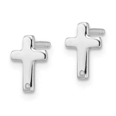 White Ice Sterling Silver Rhodium-plated Diamond Cross Post Earrings, 9.73 x 6.13mm