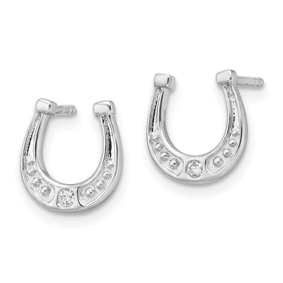 White Ice Sterling Silver Rhodium-plated Diamond Horseshoe Post Earrings, 11.22 x 10.17mm