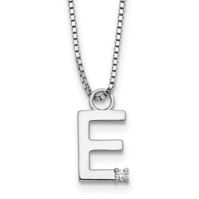 White Ice Sterling Silver Rhodium-plated Diamond Letter E Initial Necklace plus Extender