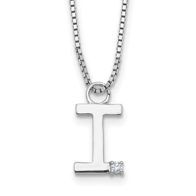 White Ice Sterling Silver Rhodium-plated Diamond Letter I Initial Necklace plus Extender