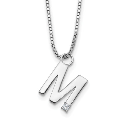 White Ice Sterling Silver Rhodium-plated Diamond Letter M Initial Necklace plus Extender