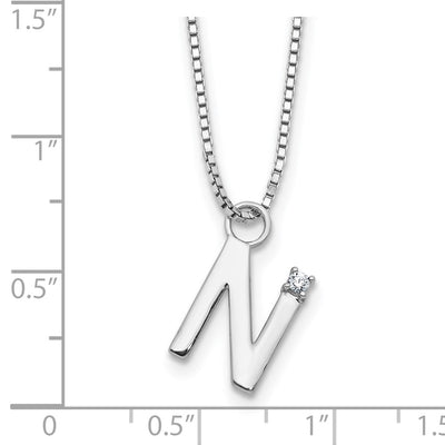 White Ice Sterling Silver Rhodium-plated Diamond Letter N Initial Necklace plus Extender