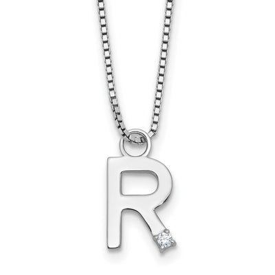 White Ice Sterling Silver Rhodium-plated Diamond Letter R Initial Necklace plus Extender