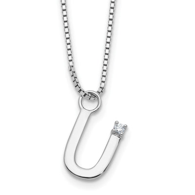 White Ice Sterling Silver Rhodium-plated Diamond Letter U Initial Necklace plus Extender