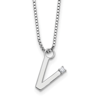 White Ice Sterling Silver Rhodium-plated Diamond Letter V Initial Necklace plus Extender