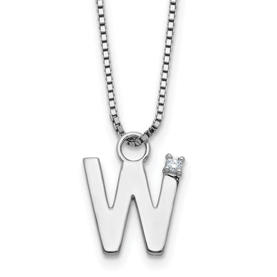 White Ice Sterling Silver Rhodium-plated Diamond Letter W Initial Necklace plus Extender