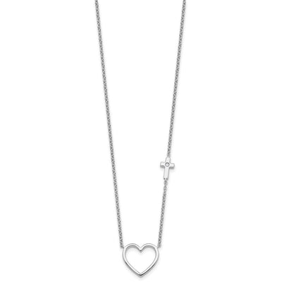 White Ice Sterling Silver Rhodium-plated Diamond Heart and Cross Necklace plus Extender