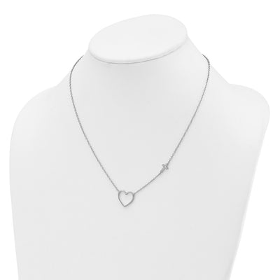 White Ice Sterling Silver Rhodium-plated Diamond Heart and Cross Necklace plus Extender