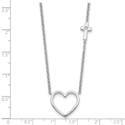 White Ice Sterling Silver Rhodium-plated Diamond Heart and Cross Necklace plus Extender