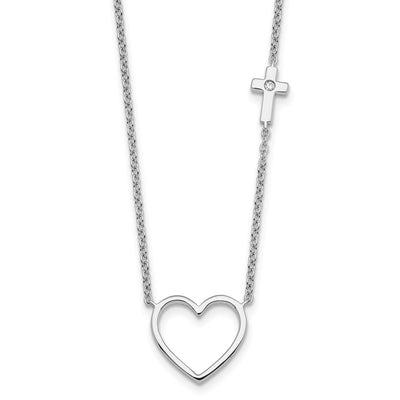 White Ice Sterling Silver Rhodium-plated Diamond Heart and Cross Necklace plus Extender