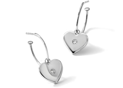 White Ice Sterling Silver Rhodium-plated Diamond Heart C-Hoop Earrings