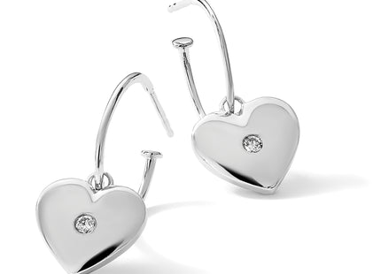 White Ice Sterling Silver Rhodium-plated Diamond Heart C-Hoop Earrings