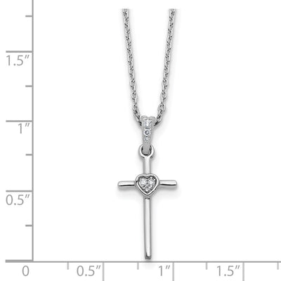 White Ice Sterling Silver Rhodium-plated Diamond Cross and Heart Necklace plus Extender