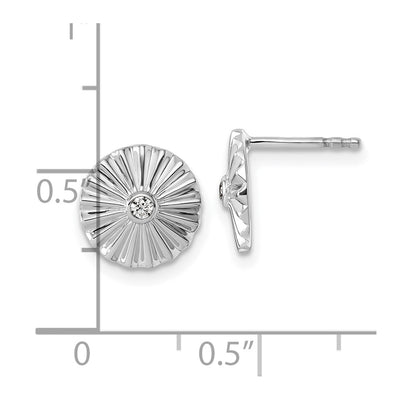 White Ice Sterling Silver Rhodium-plated Fanned Circle with Diamond Post Earrings