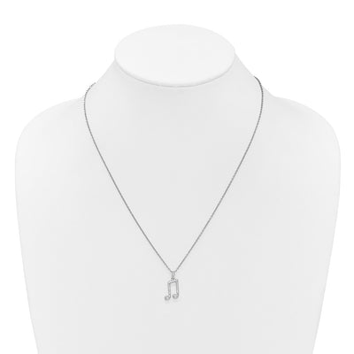 White Ice Sterling Silver Rhodium-plated Diamond Music Note Necklace plus Extender, 18 x 7.75mm