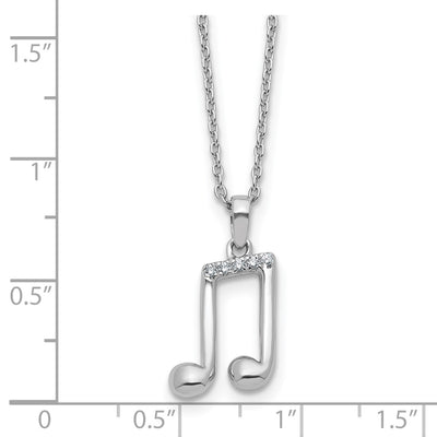 White Ice Sterling Silver Rhodium-plated Diamond Music Note Necklace plus Extender, 18 x 7.75mm