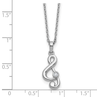 White Ice Sterling Silver Rhodium-plated Diamond Music Note Necklace plus Extender, 18 x 7.5mm