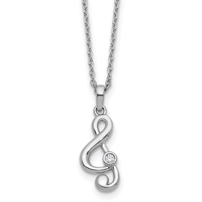 White Ice Sterling Silver Rhodium-plated Diamond Music Note Necklace plus Extender, 18 x 7.5mm