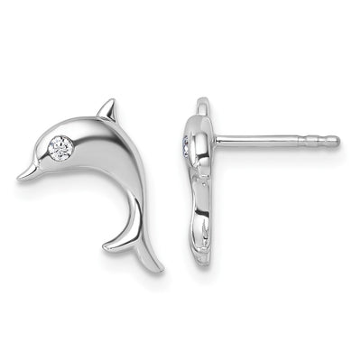 White Ice Sterling Silver Rhodium-plated Diamond Dolphin Post Earrings